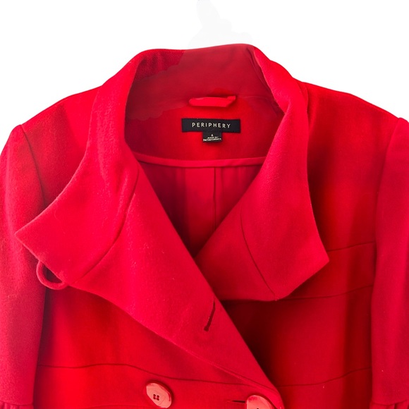 Women's Periphery Red Pea Coat with Dramatic Long Bell Sleeves in Size 6 - Picture 5 of 14